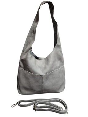 Joy Susan Gray Vegan Leather Hobo Bag with Convertible Crossbody Pouch